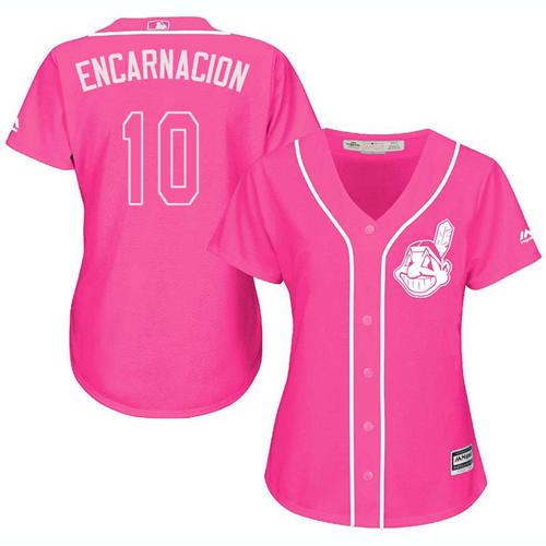 Indians #10 Edwin Encarnacion Pink Fashion Women's Stitched MLB Jersey - Click Image to Close